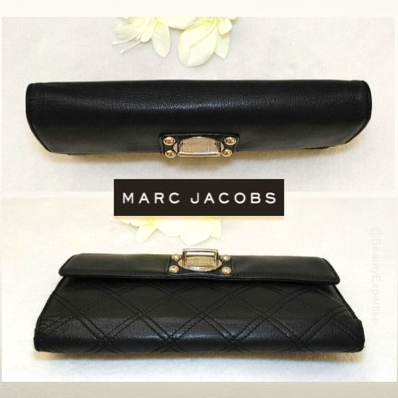 MARC JACOBS Wallet Black Genuine Leather Quilted Trifold Cards Bills Slots Bill… - Picture 4 of 11
